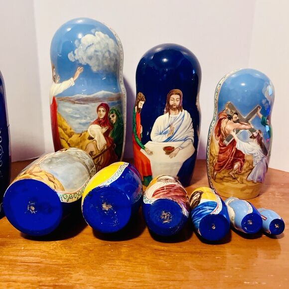 Matryoshka Nesting Dolls Life of Jesus Christ Nativity 10 Pcs Russian Signed VTG - Picture 13 of 14